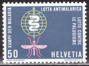 Швейцария, 1962, Борьба с малярией, Комары, 1 марка Швейцария, 1962, Борьба с малярией, Комары, 1 марка